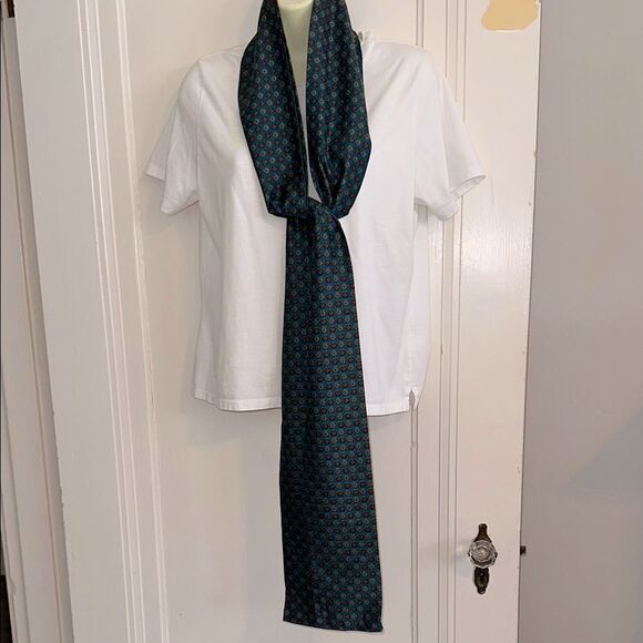 Vintage Dark Teal Blue/Green & Maroon Paisley Patterned Long Wide Scarf or Belt - Picture 2 of 5